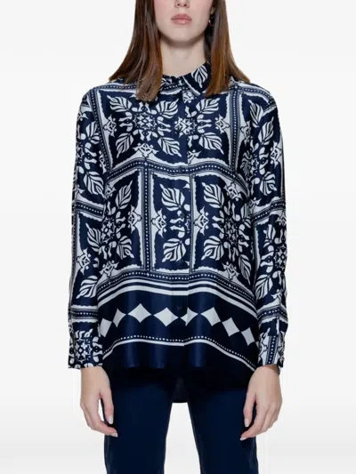 Street One Floral-print Silk Shirt In Blue