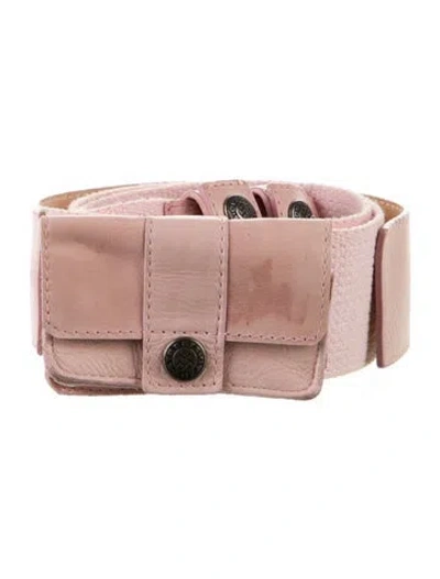 Pre-owned Streets Ahead Canvas Leather Trim Embellishment Waist Belt In Pink