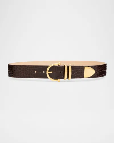 Streets Ahead Croc-embossed Leather Belt In Metallic