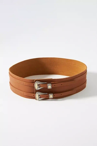 Streets Ahead Double Buckle Stretch Belt In Brown