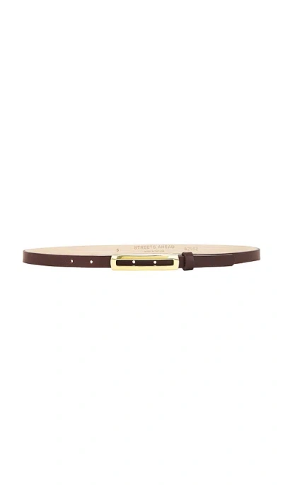 Streets Ahead Gold Finish Skinny Belt In Chocolate