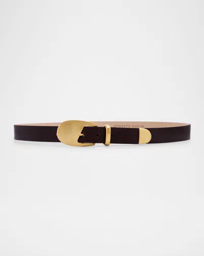 Streets Ahead Gold-tone Buckle Leather Belt In Brown
