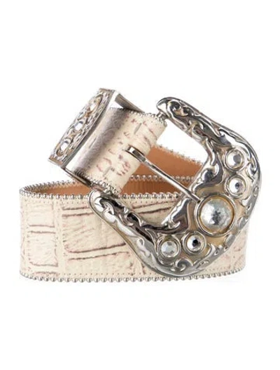 Pre-owned Streets Ahead Leather Beaded Accents Waist Belt In White