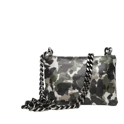 Streets Ahead Leather Camo Crossbody With Chunky Chain In Silver