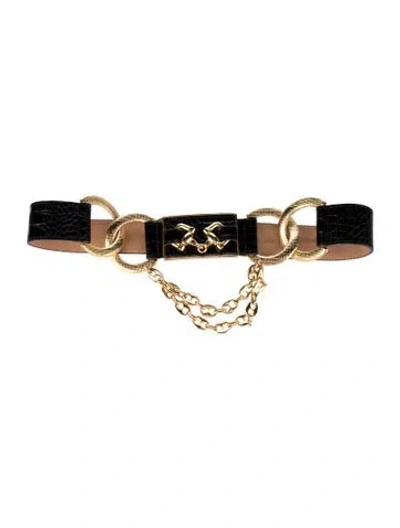 Pre-owned Streets Ahead Leather Chain-link Accents Chain-link Belt In Black