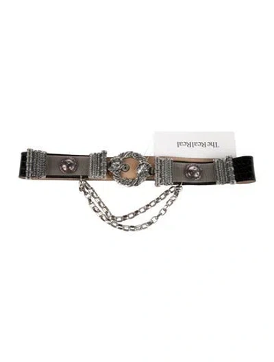Pre-owned Streets Ahead Leather Chain-link Belt In Black/silver