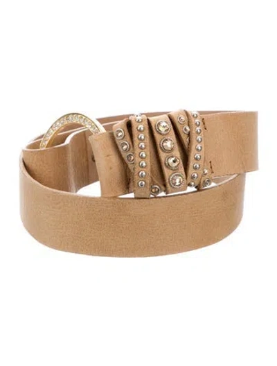 Pre-owned Streets Ahead Leather Crystal Embellishments Waist Belt In Neutral