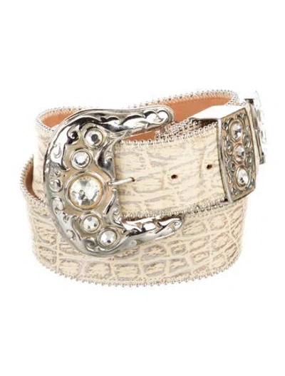 Pre-owned Streets Ahead Leather Crystal Embellishments Waist Belt In Neutrals