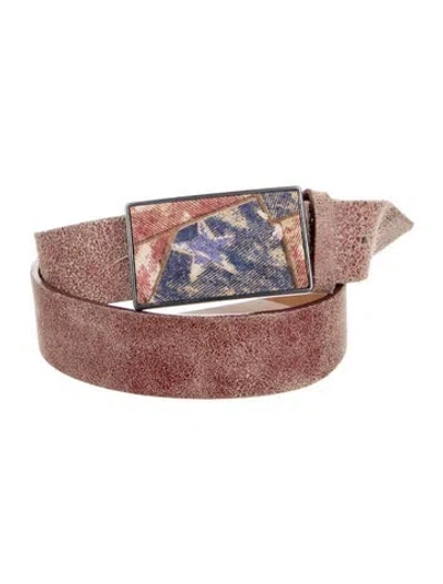 Pre-owned Streets Ahead Leather Distressed Accents Belt In Burgundy