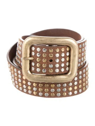 Pre-owned Streets Ahead Leather Studded Accents Waist Belt In Brown