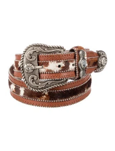 Pre-owned Streets Ahead Leather Whipstitch Trim Waist Belt In Brown