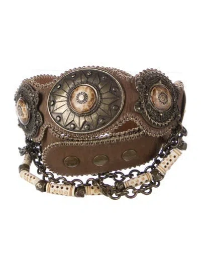 Pre-owned Streets Ahead Suede Chain-link Accents Waist Belt In Brown