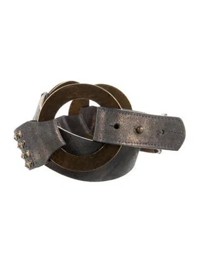 Pre-owned Streets Ahead Suede Crystal Embellishments Waist Belt In Gray