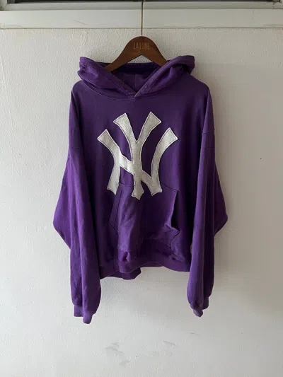 Pre-owned Streetwear Faded Vintage Ny Patchwork Hoodie In Purple