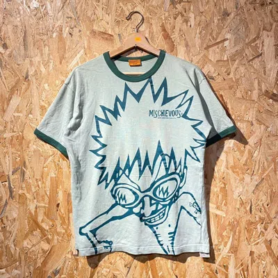 Pre-owned Streetwear Mischievous Blue Rabbit Ringer T-shirts In Green