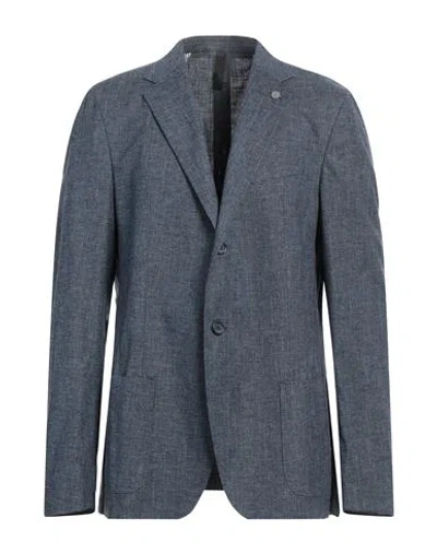 Strellson Man Blazer Navy Size 46 Cotton, Wool, Viscose, Linen, Elastane