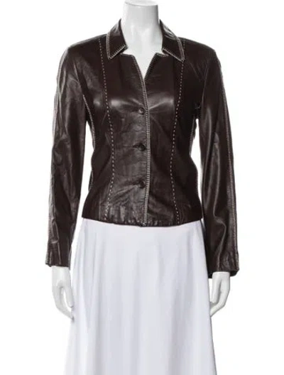 Pre-owned Strenesse Leather Biker Jacket In Brown