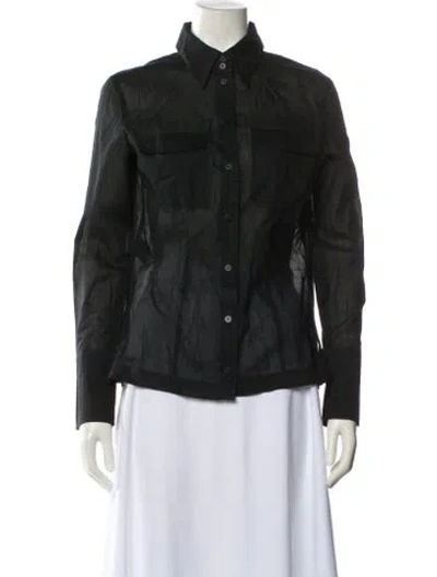 Pre-owned Strenesse Long Sleeve Button-up Top In Black
