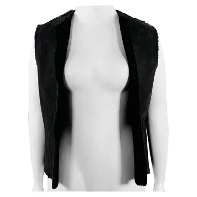 Pre-owned Strenesse Size L Black Suede Open Front Vest