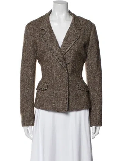 Pre-owned Strenesse Virgin Wool Tweed Pattern Blazer In Brown
