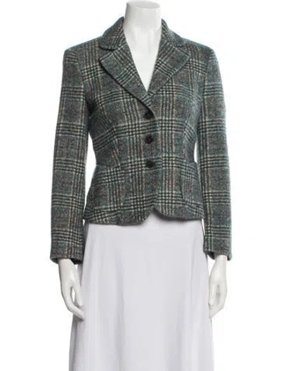 Pre-owned Strenesse Wool Plaid Print Blazer In Green
