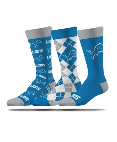 Strideline Men's And Women's 3-pack Detroit Lions Business Knit Crew Socks In Blue