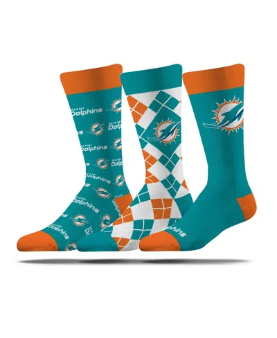 Strideline Men's And Women's 3-pack Miami Dolphins Business Knit Crew Socks In Blue
