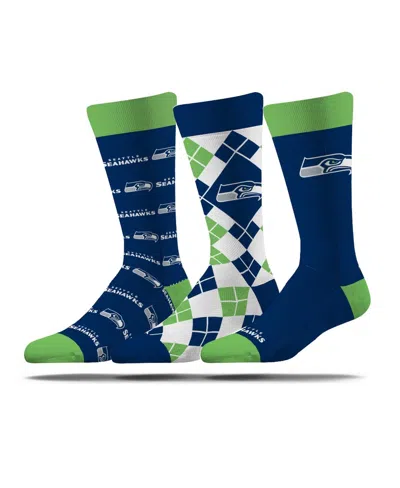 Strideline Men's And Women's 3-pack Seattle Seahawks Business Knit Crew Socks In Blue