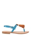 STRINGART STRINGART WOMAN THONG SANDAL AZURE SIZE 8 LEATHER