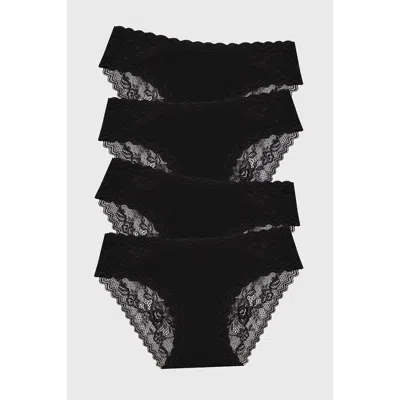 Stripe & Stare Eco Lace Original Knicker Four Pack In Black