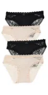 Stripe & Stare Eco Lace Original Knicker Four Pack Black & Sand In Multi