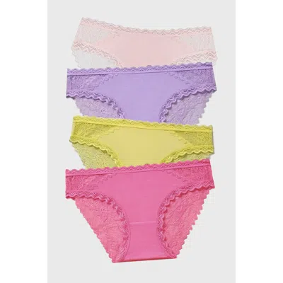 Stripe & Stare Eco Lace Original Knicker Four Pack In Multi