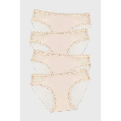 Stripe & Stare Eco Lace Original Knicker Four Pack In Neutral