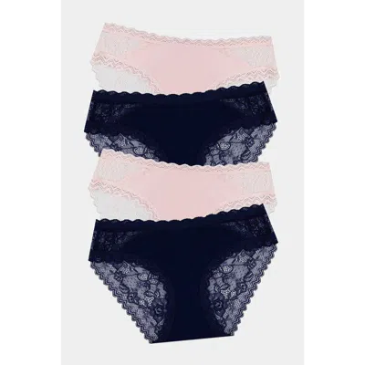 Stripe & Stare Eco Lace Original Knicker Four Pack In Pink