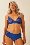 Stripe & Stare Eco Lace Triangle Bralette & High Rise Set In Blue