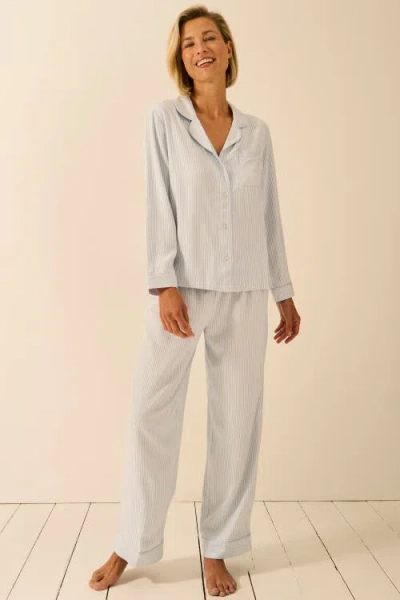 Stripe & Stare Ecovero Long Sleeve Pyjama Top In Blue Mini Stripe