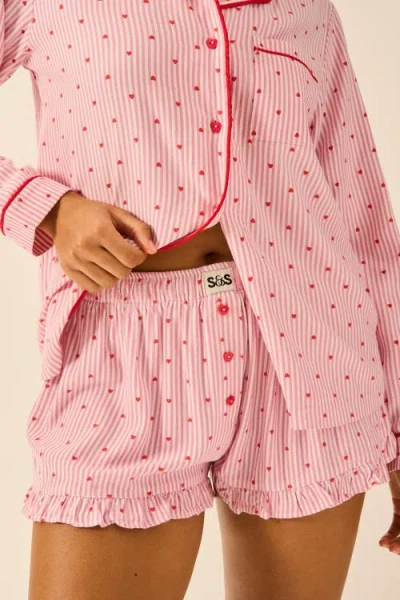 Stripe & Stare Ecovero Pyjama Shorts In Pink