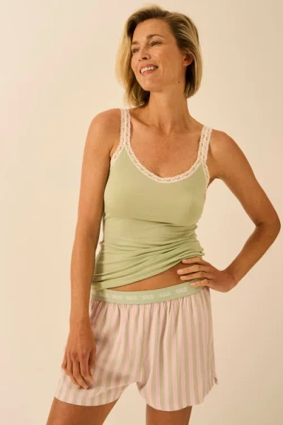 Stripe & Stare Ecovero Pyjama Shorts In Green