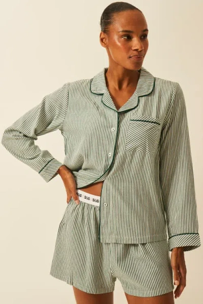 Stripe & Stare Ecovero Pyjama Top In Green