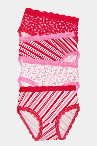 Stripe & Stare High Rise Knicker Four Pack In Red