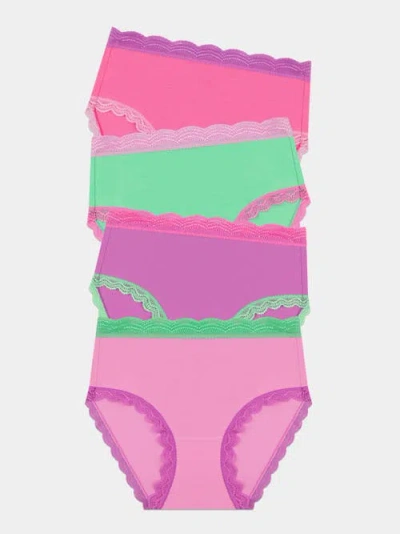 Stripe & Stare High Rise Knicker Four Pack In Pink