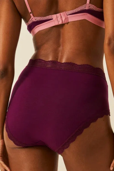 Stripe & Stare High Rise Knicker Four Pack In Burgundy