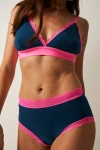 Stripe & Stare Lace Bralette & High Rise Knicker Set In Midnight & Neon Pink