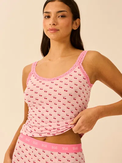 Stripe & Stare Lace Cami- Cherry Baby