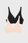 Stripe & Stare Lace Plunge Two Pack In Black