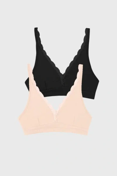 Stripe & Stare Lace Plunge Two Pack In Black