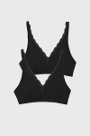 Stripe & Stare Lace Plunge Two Pack In Black