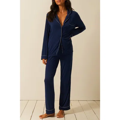 Stripe & Stare Long Pyjama Set In Blue