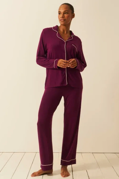 Stripe & Stare Long Pyjama Set In Burgundy
