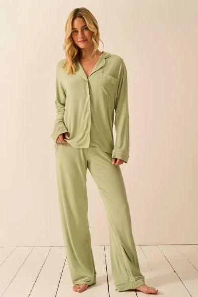 Stripe & Stare Long Pyjama Set In Green